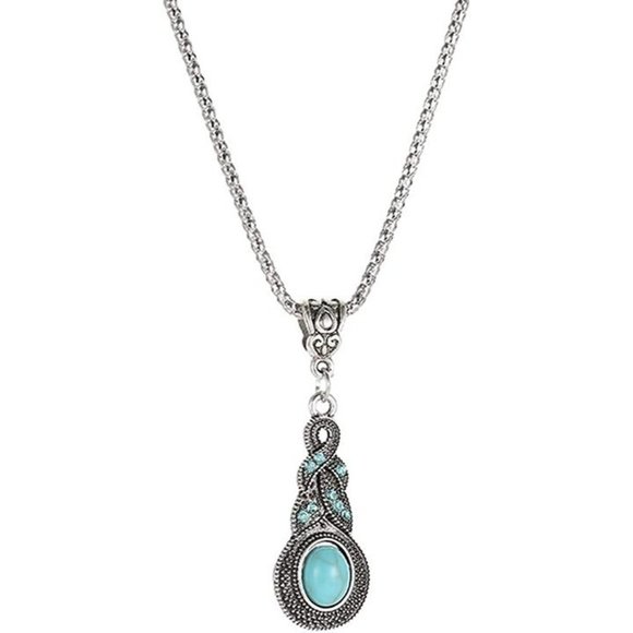 New Water Drop Shaped Bohemian National Style Turquoise Alloy Necklace a… - Picture 6 of 12
